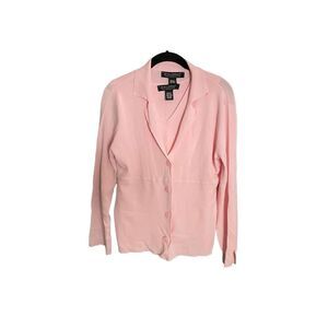 Dialogue NWOT women’s two piece, pink euro creep knit, cardigan, set, size smal